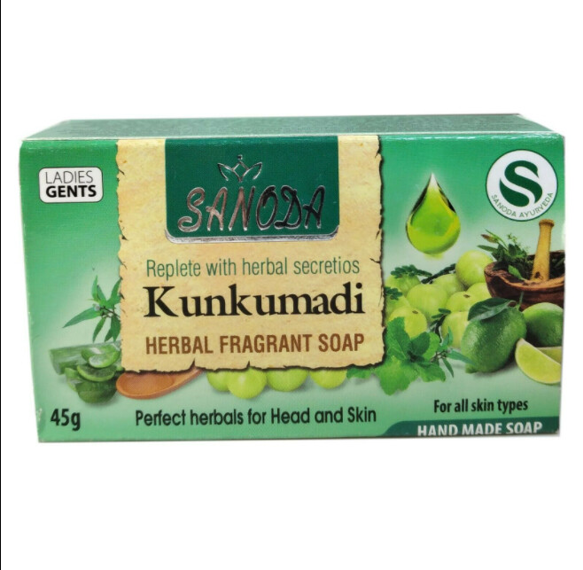 New Sanoda Kumkumadhi Herbal Soap Hand Made Ammla Lemmon Sandalwood Ayurveda 45g