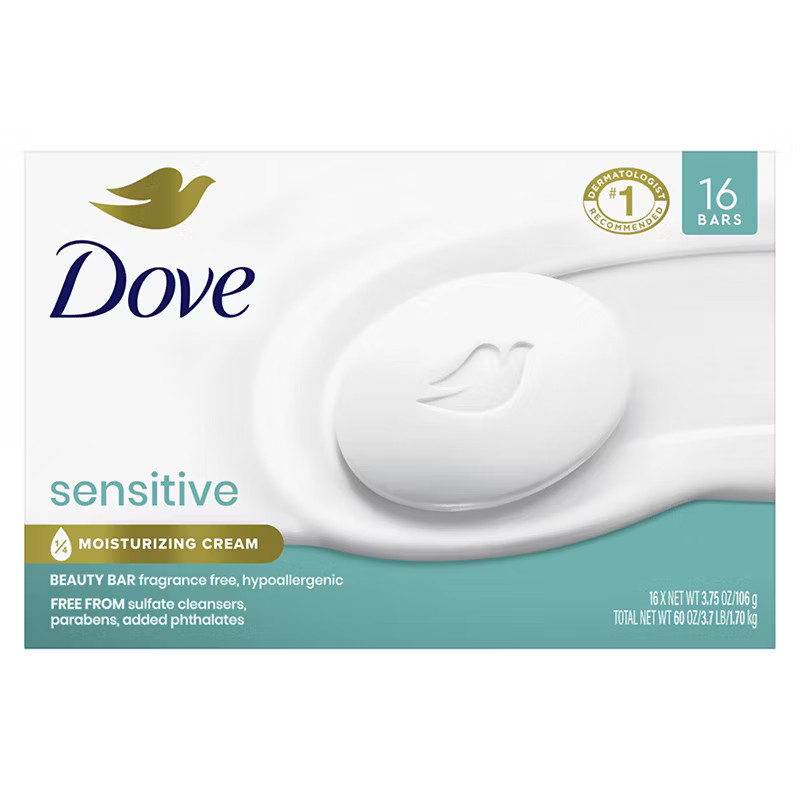 Dove Sensitive Beauty Bar Soap Fragrance Free Hypoallergenic 16 Bars