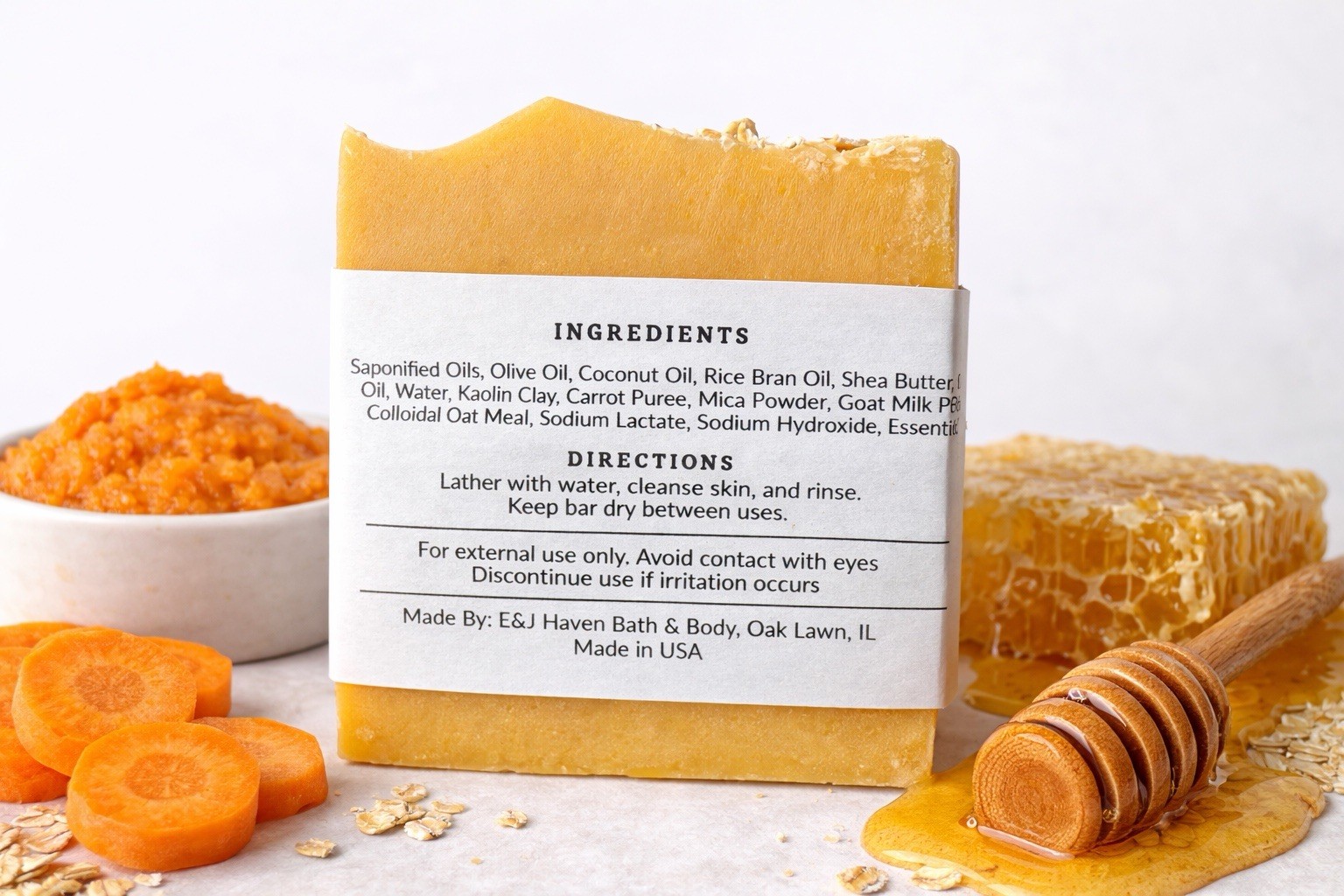 E&J Haven Bath & Body Handcrafted Carrot Puree Soap Cold Process 4.9 oz