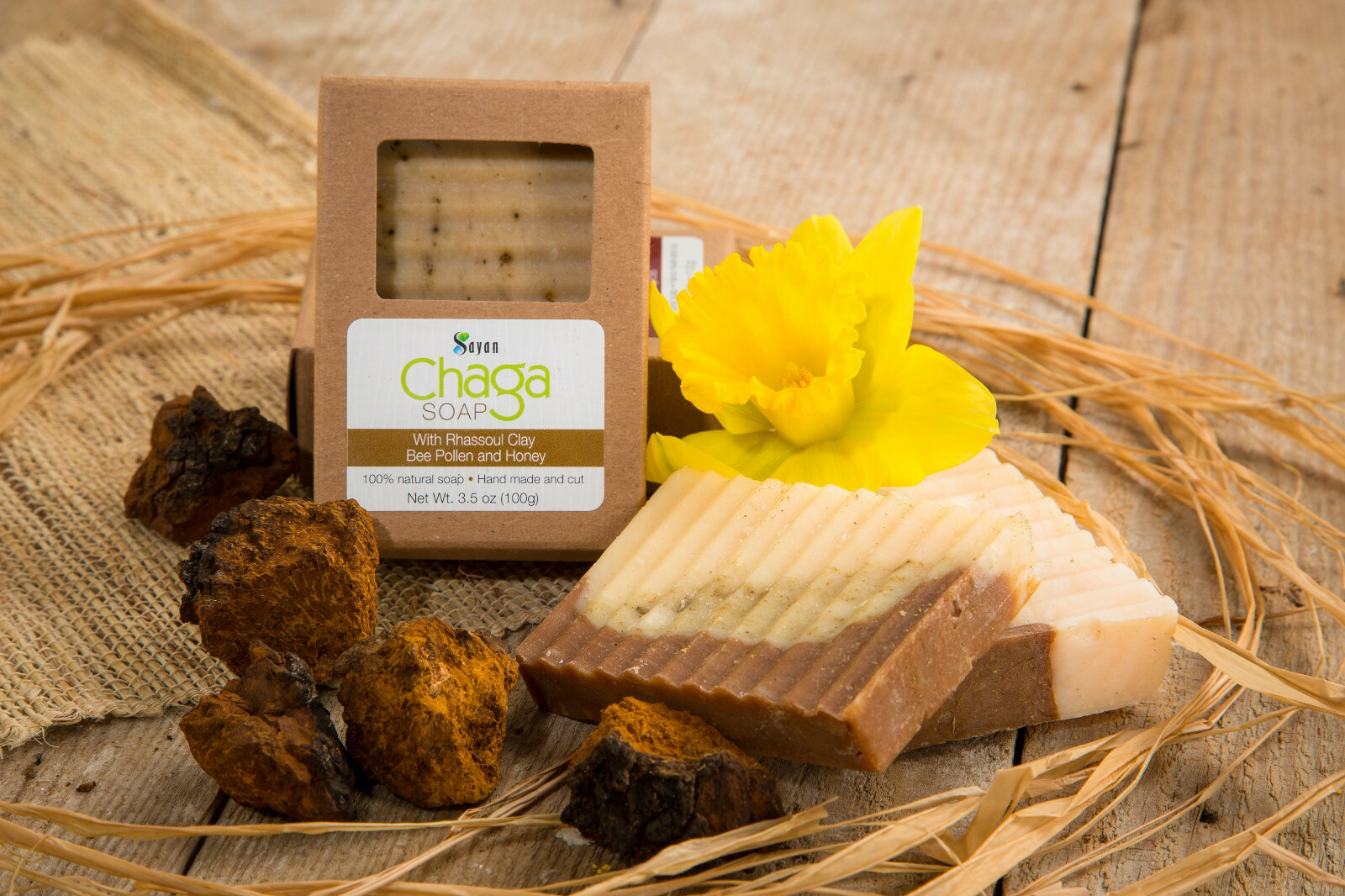 Chaga Mushroom Soap Bar All Natural Hand Made with Clay Bee Pollen & Honey