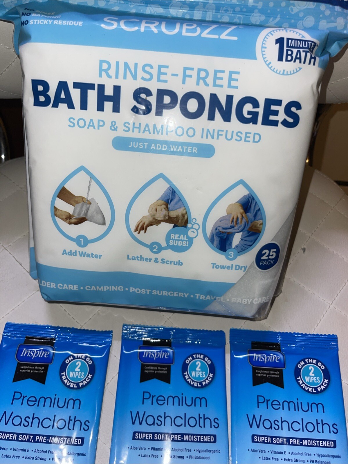 Scrubzz Disposable No Rinse Bathing Wipes 25 Pack All-In-1 Single Use Shower