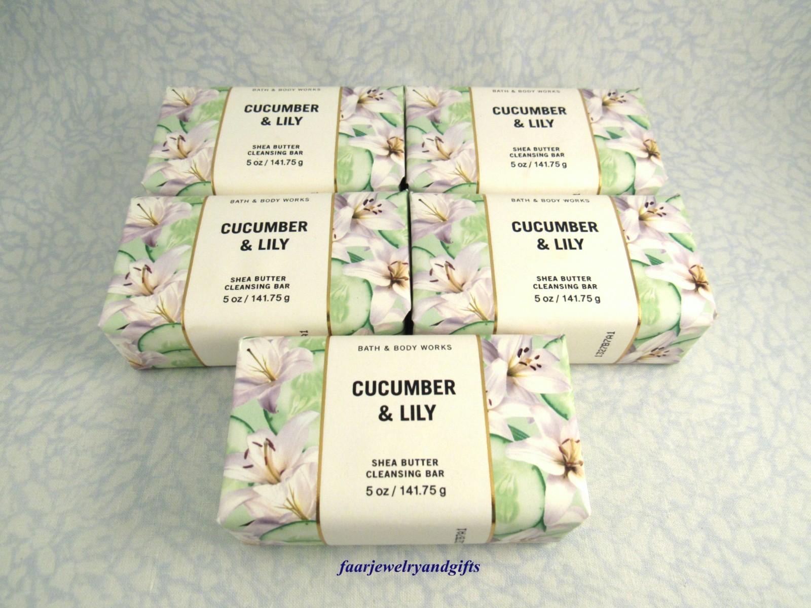 Bath & Body Works CUCUMBER & LILY Shea Butter Cleansing Bar X 5 – FS 5 oz – NEW