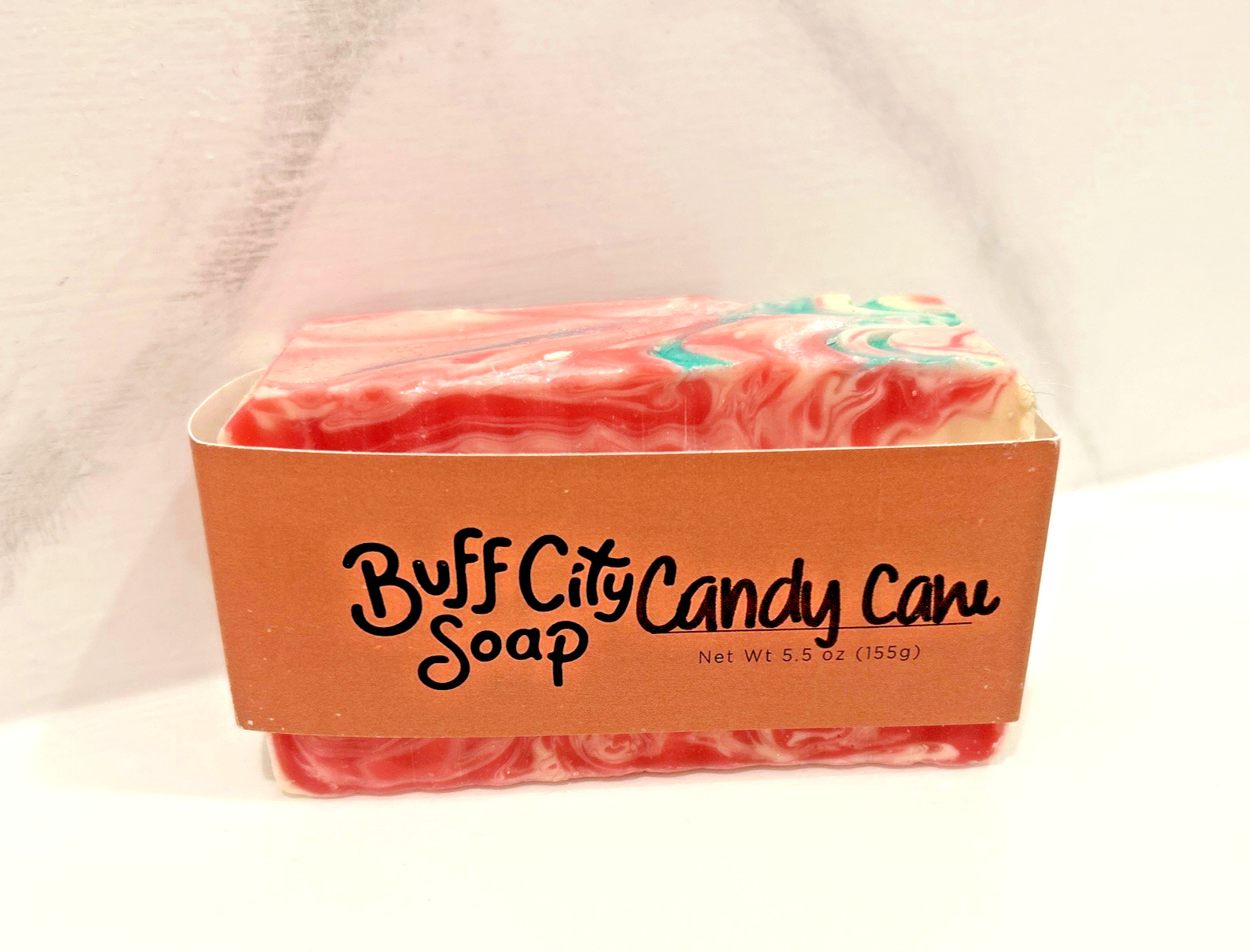 Buff City Soap Candy Cane 5.5oz Bar Pink White NEW