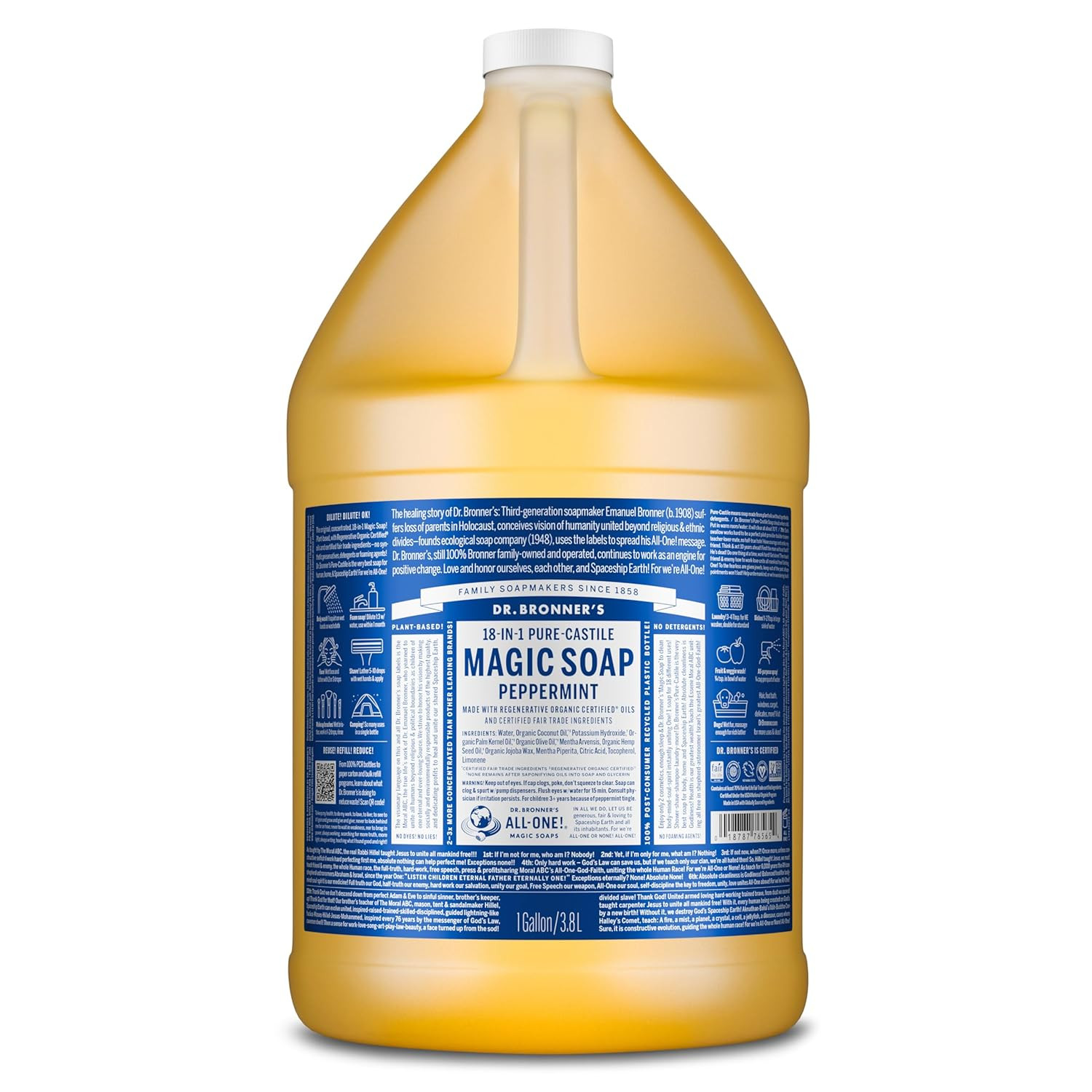 Pure-Castile Magic Soap Liquid (Peppermint, 1 Gallon) – Made with Regenerative O