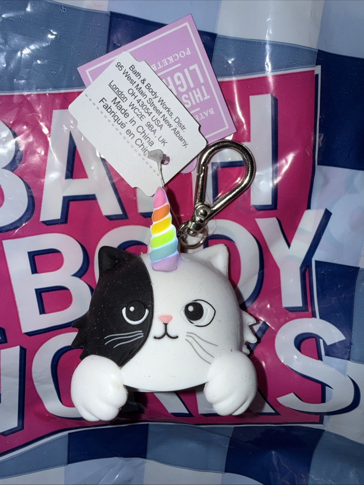 Bath & Body Works Unicorn Cat Kitty Light Pocketback Hand Gel Key Chain Holder