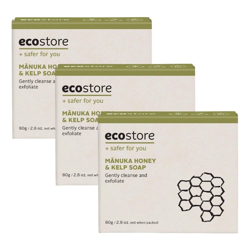 [ecostore] 3 x New Zealand Manuka Honey & Kelp Soap 80g Cleanse and Exfoliate