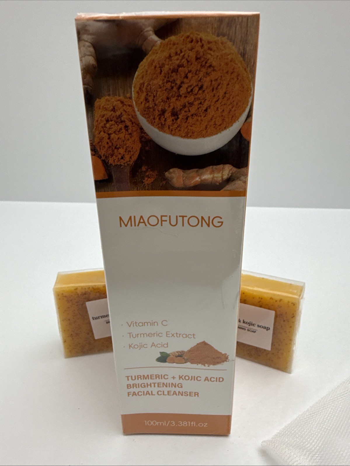 Turmeric Kojic Acid Soap Bundle 3 Bars + 1 Vitamin C Facial Cleanser