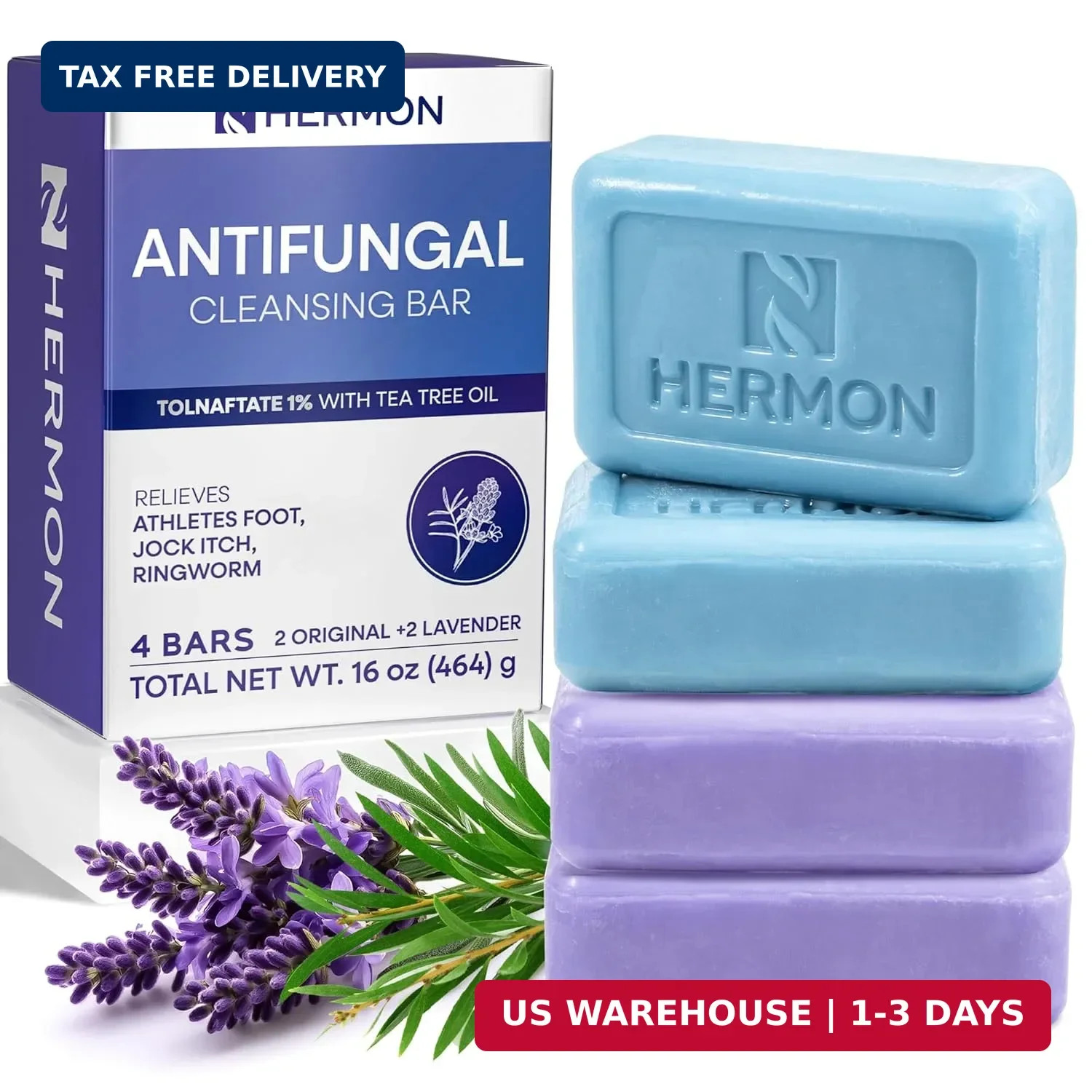 Antifungal Body & Face Wash Soap Bar 4Pack Tea Tree Oil Soothing Itchy Relief