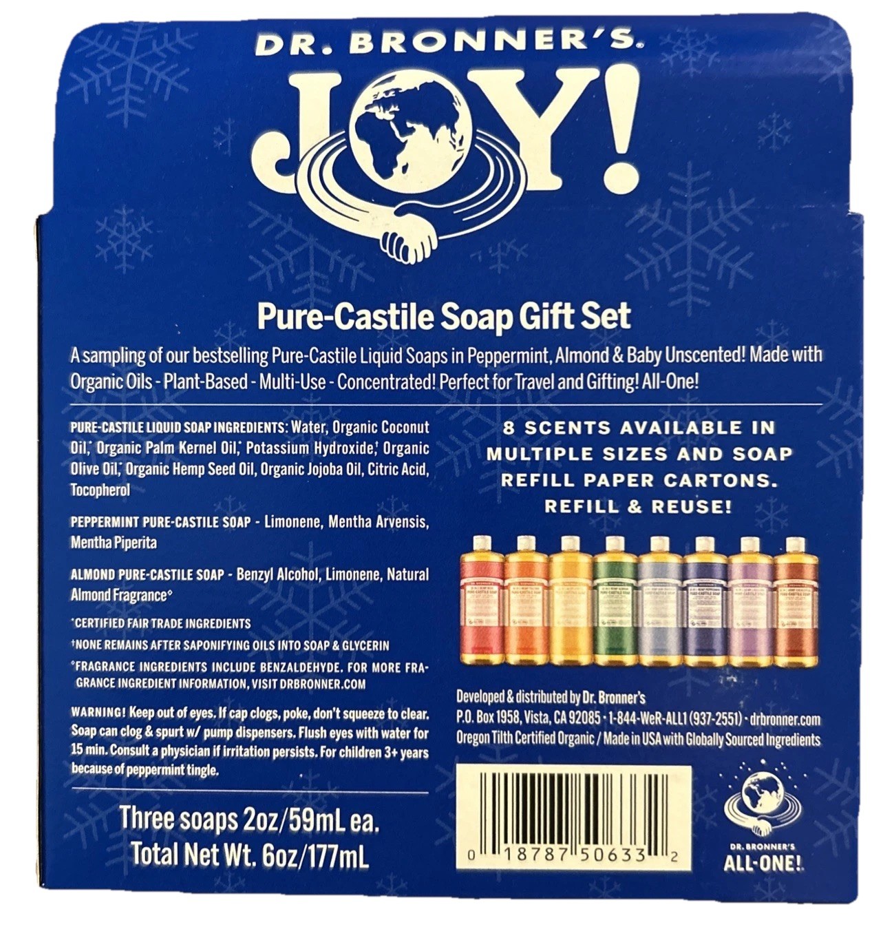 New! Dr. Bronner’s Pure-Castile Soap Gift Set Three Soaps 2oz Each Gift Set