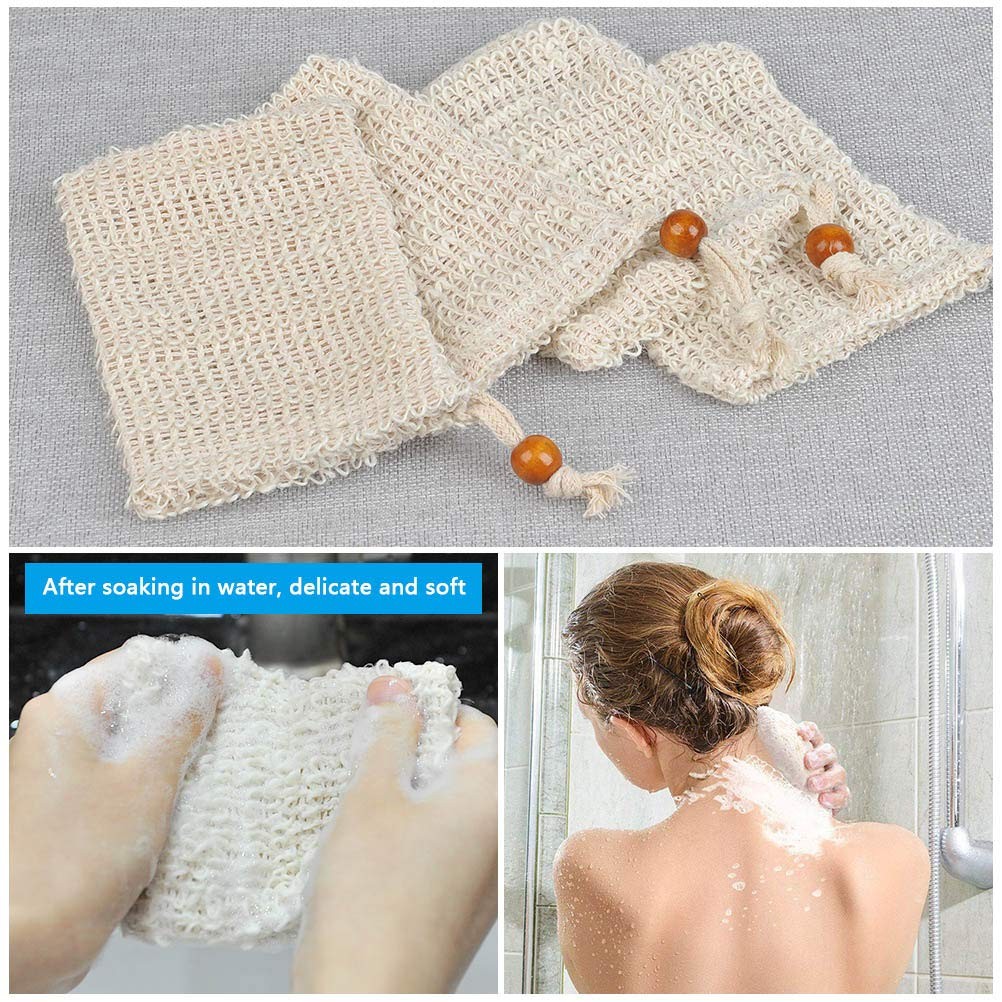 40 Pack Soap Saver Natural Ramie Soap Bag Mesh with Drawstring for Bath & Sho…