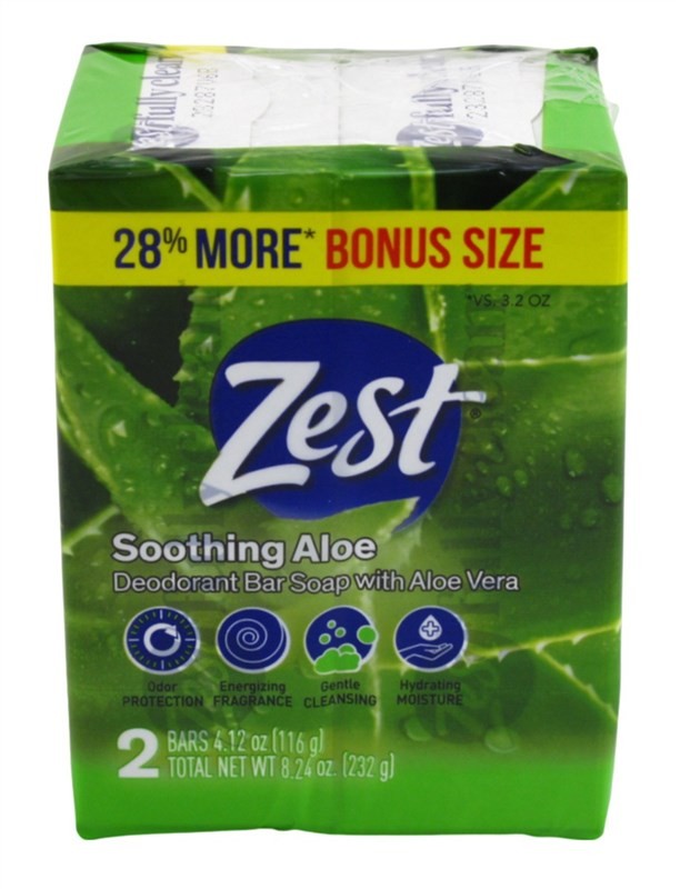 (3 PACK) Zest Bath Bars 4.12oz 2 Count Soothing Aloe Bonus Size