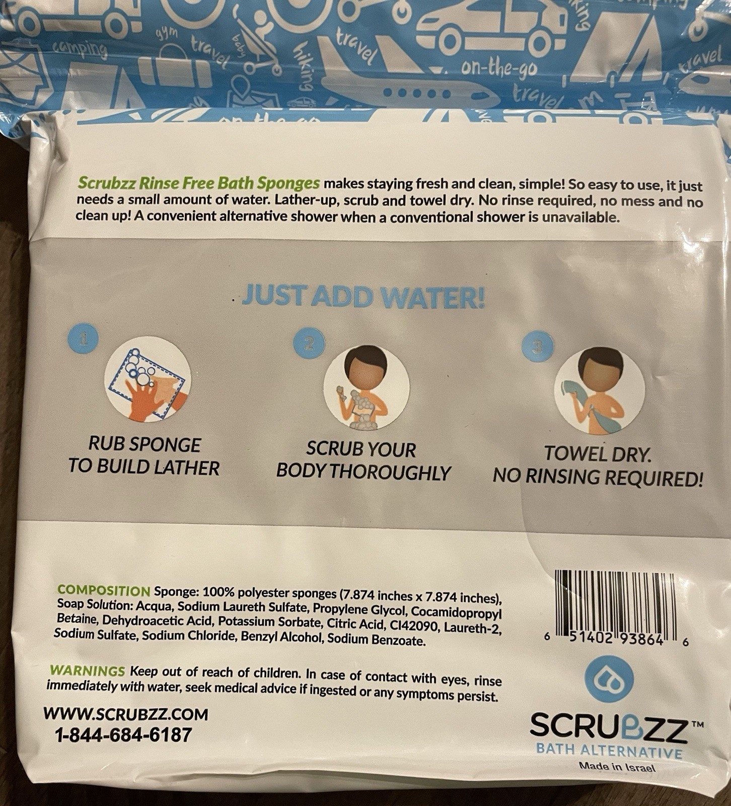 Scrubzz Disposable Rinse Free Bathing Wipes 25 Pack All-in-1 Single Use Shower