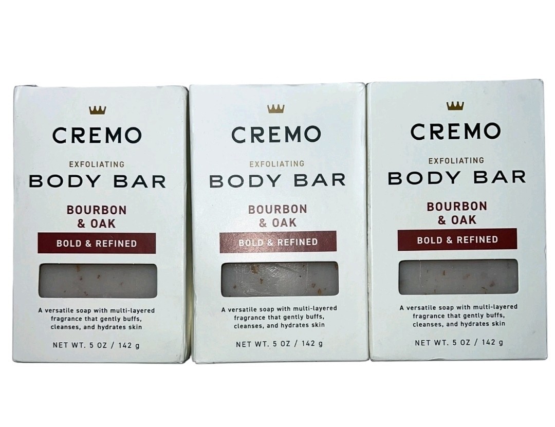 Cremo Bourbon & Oak Exfoliating Body Bar Soap 3x 6oz Men’s