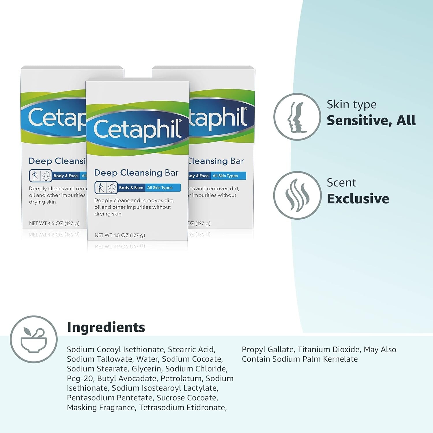 Cetaphil Deep Cleansing Face & Body Bar Soap, 3 Pack, Dry to Normal & Sensitive
