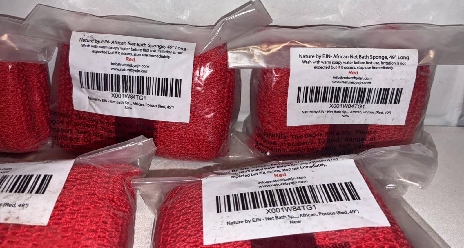 Lot If 5-African Net Body Sponge To Remove Dead Skin And Exfoliate Bath ( Red )