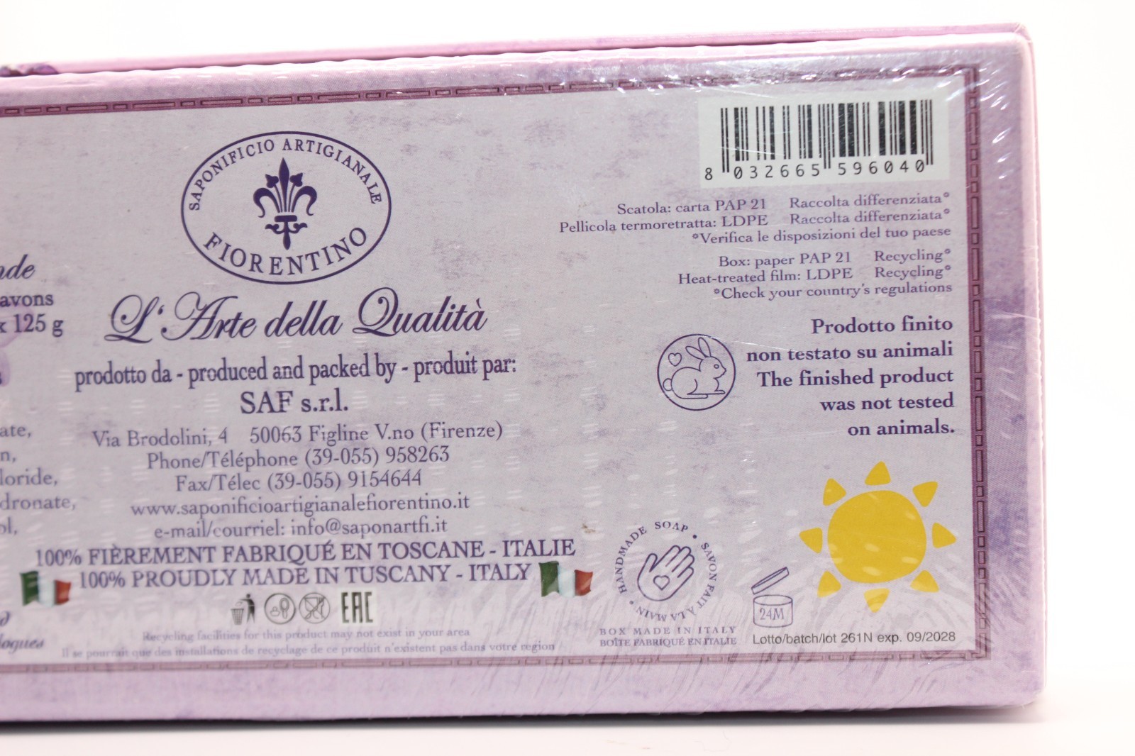 Saponificio Artigianale Fiorentino Tuscan Lavender Bath Soap, 3 x 4.40 oz Sealed