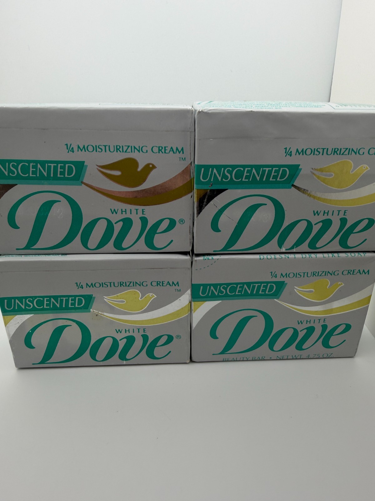 4 Vintage Dove Unscented Soap Bath Bar White 1/4 Moisturizing Cream NOS