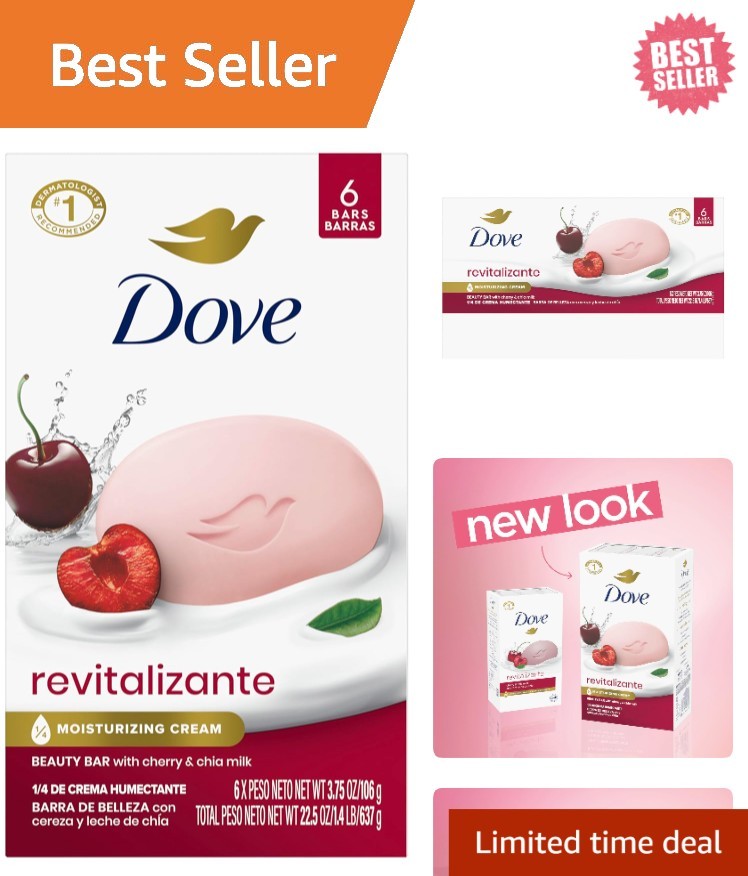 Dove Beauty Bar Soap Cherry & Chia Milk, Pack of 6 for Radiant Skin, 3.75 oz