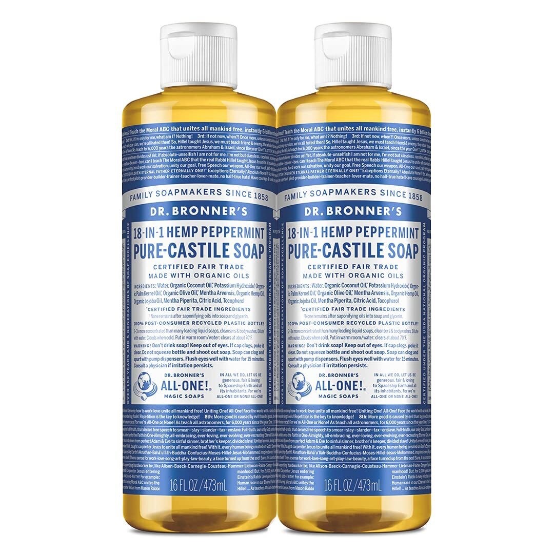 Dr. Bronners Set of 2 Peppermint Pure-Castile Organic Fair Trade Cleanser