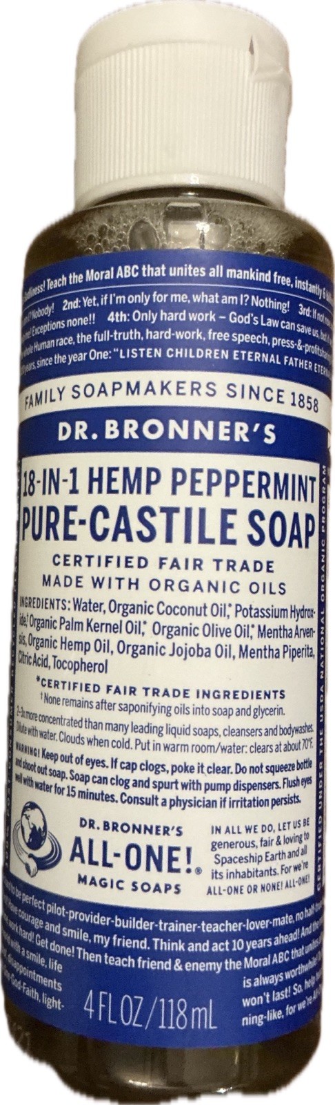 5 bottles Dr. Bronner’s 18-In-1 Hemp Peppermint Pure Castile Soap 4oz. Sealed
