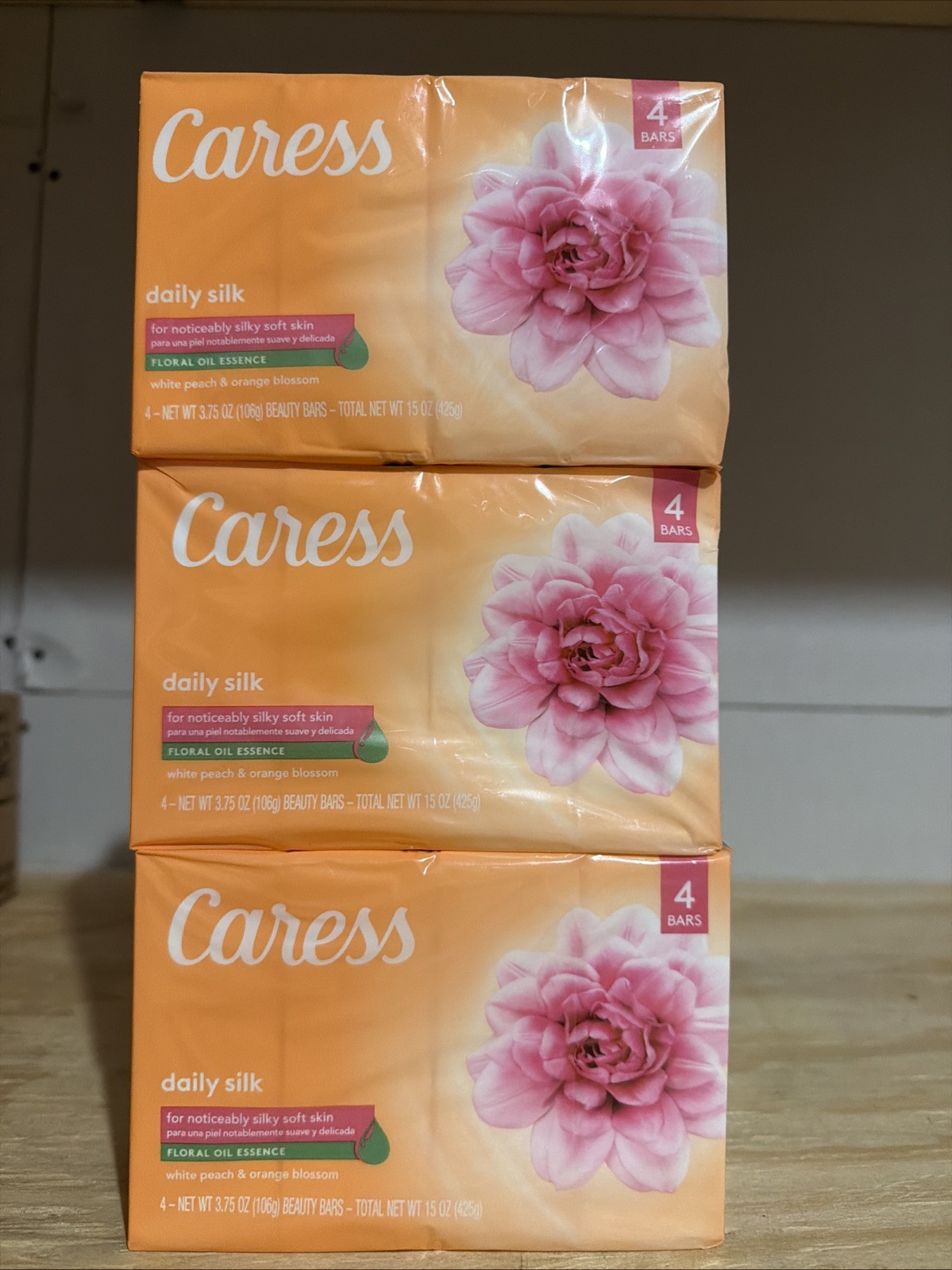 12 Caress Daily Silk Beauty Bars White Peach Orange Blossom Floral Oil Essence
