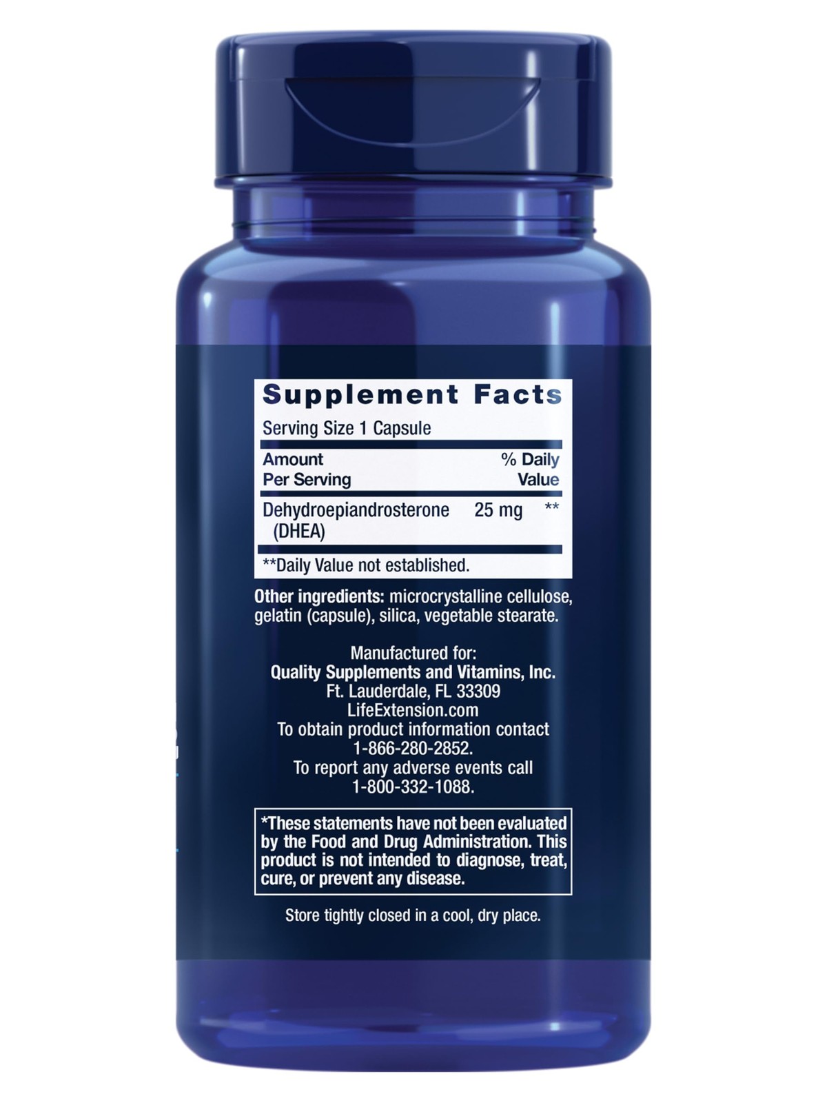 Life Extension DHEA 25 mg – Supplement for 100 Count (Pack of 1), Off White