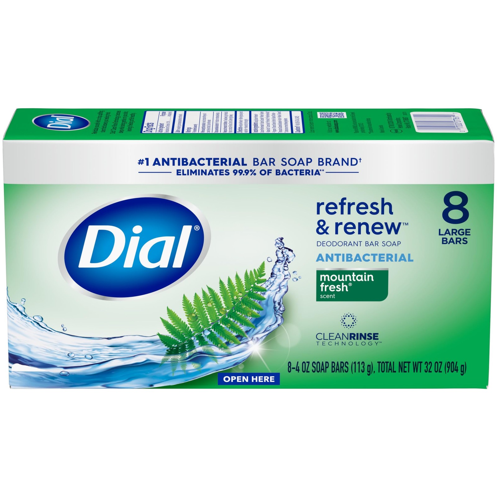 Dial Antibacterial Bar Soap, Refresh & Renew, Mountain 4 Ounce (Pack of 32)