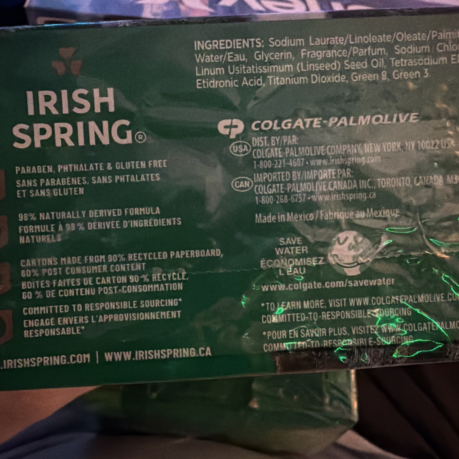 Irish Spring Original Deodorant Soap 3 Bar Pack 3.7oz Each 12HR Fresh 11.1oz
