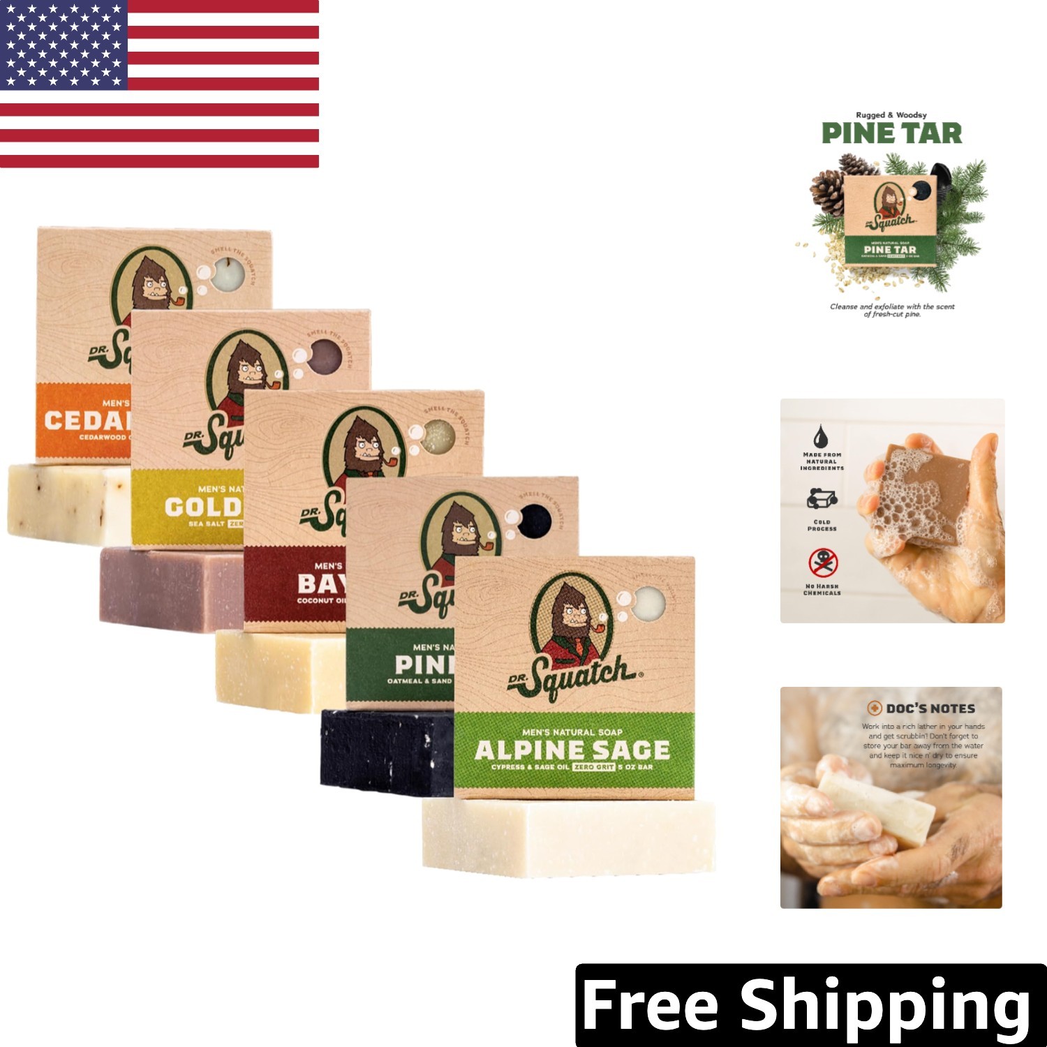 Luxury Natural Bar Soap for Men – 5-Pack Cold Process with Exfoliating Benefits
