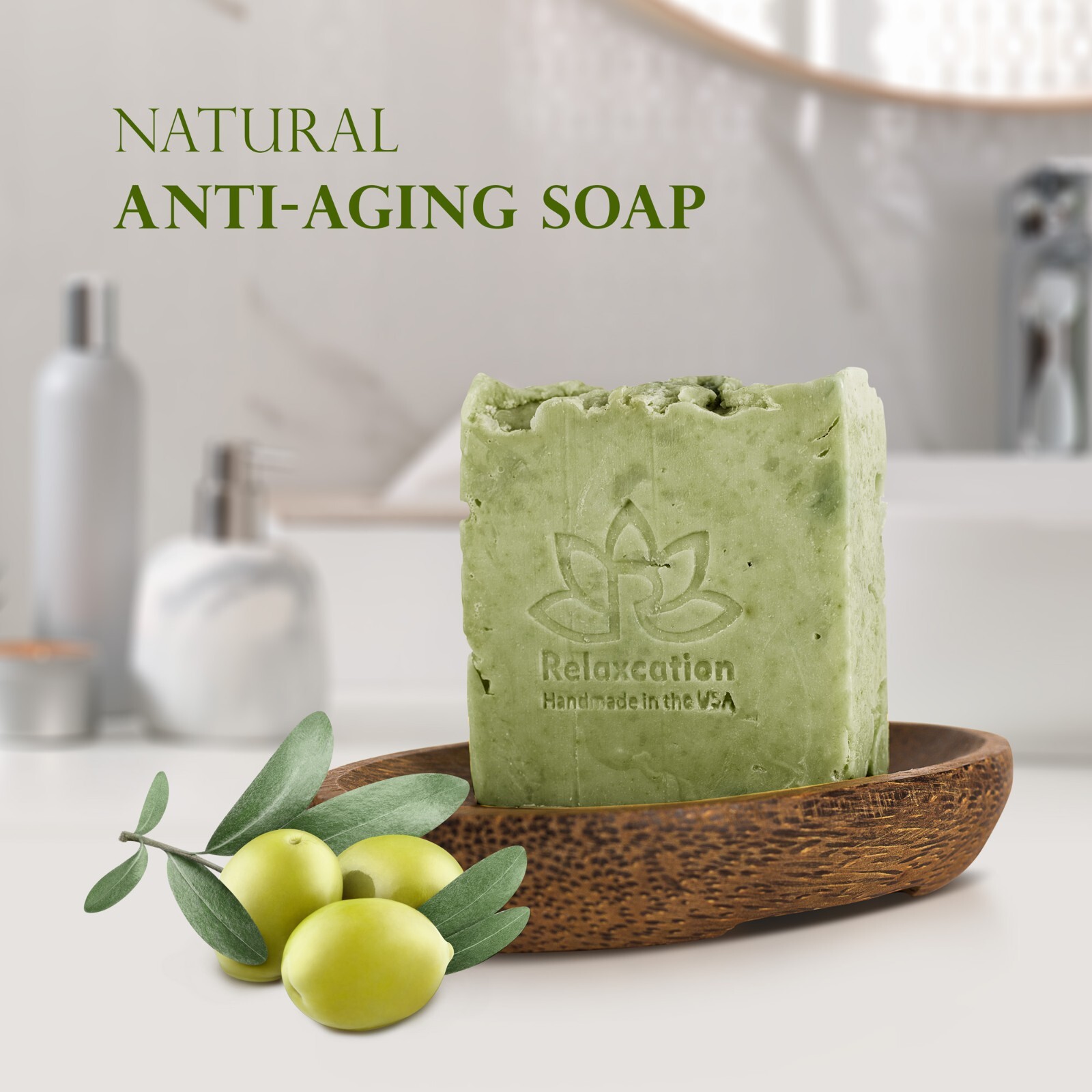1 Vegan Natural Cold Process OLIVE OIL Soap Bar with 90% Organic Olive Oil
