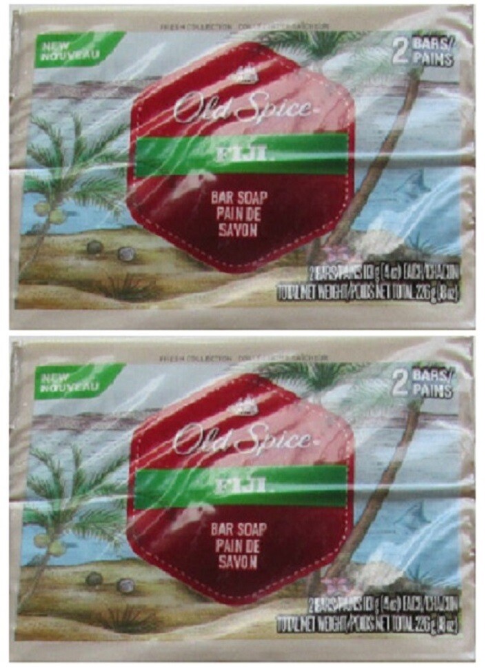 4 OLD SPICE FIJI BAR SOAP WASH SHOWER FRESH BATH CLEANSER FREE SHIPPING USA NEW