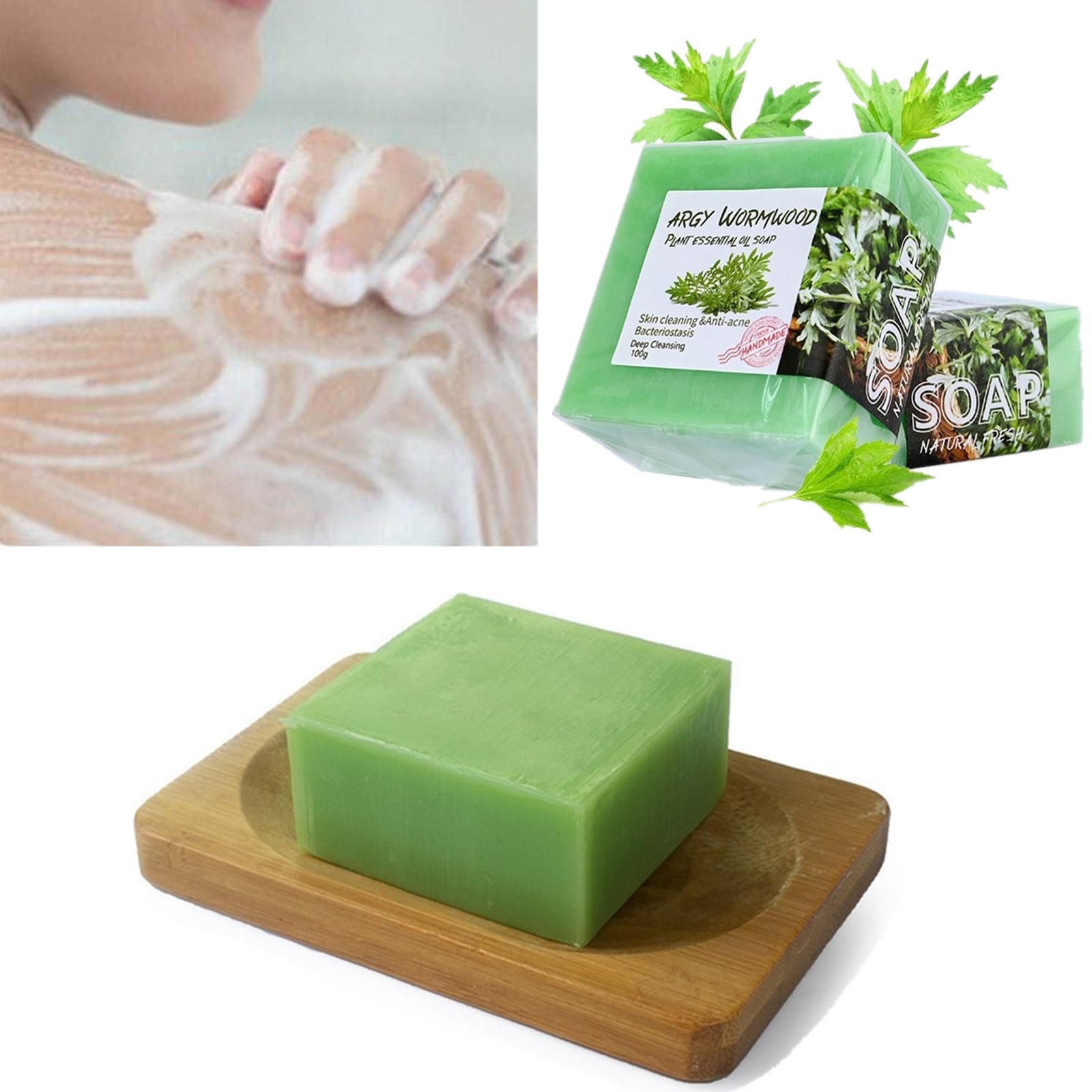 3PCS Argy Wormwood Skin-friendly Handmade Soap Facial Cleansing Oil Control