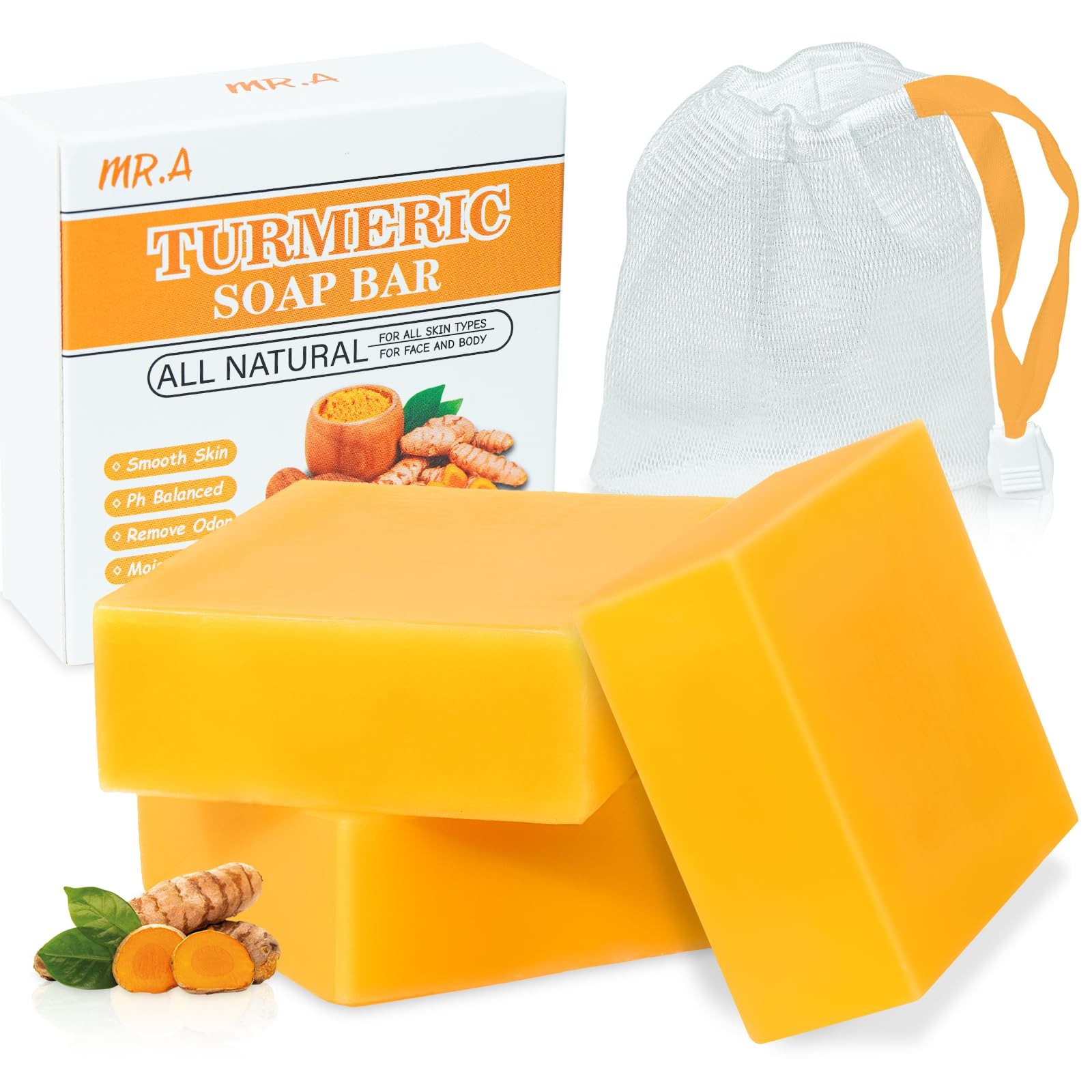 MR.A 3Packs Turmeric Soap Bar, Organic 3.33 Ounce (Pack of 3), TURMERIC