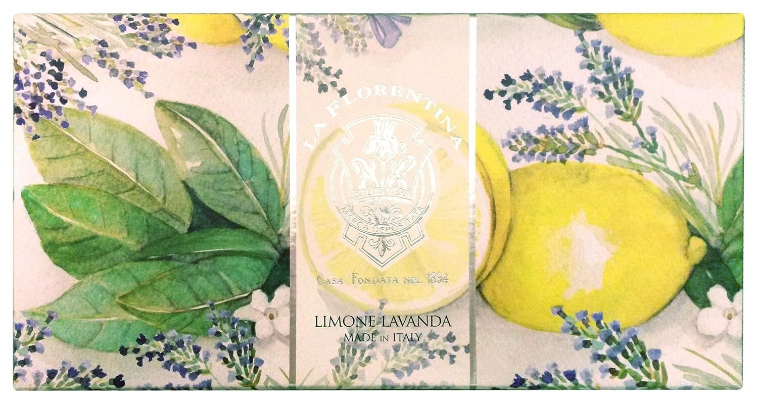 La Florentina LEMON LAVENDER Italian 3 Bar Soap Set 5.3 oz Each Embossed Luxury