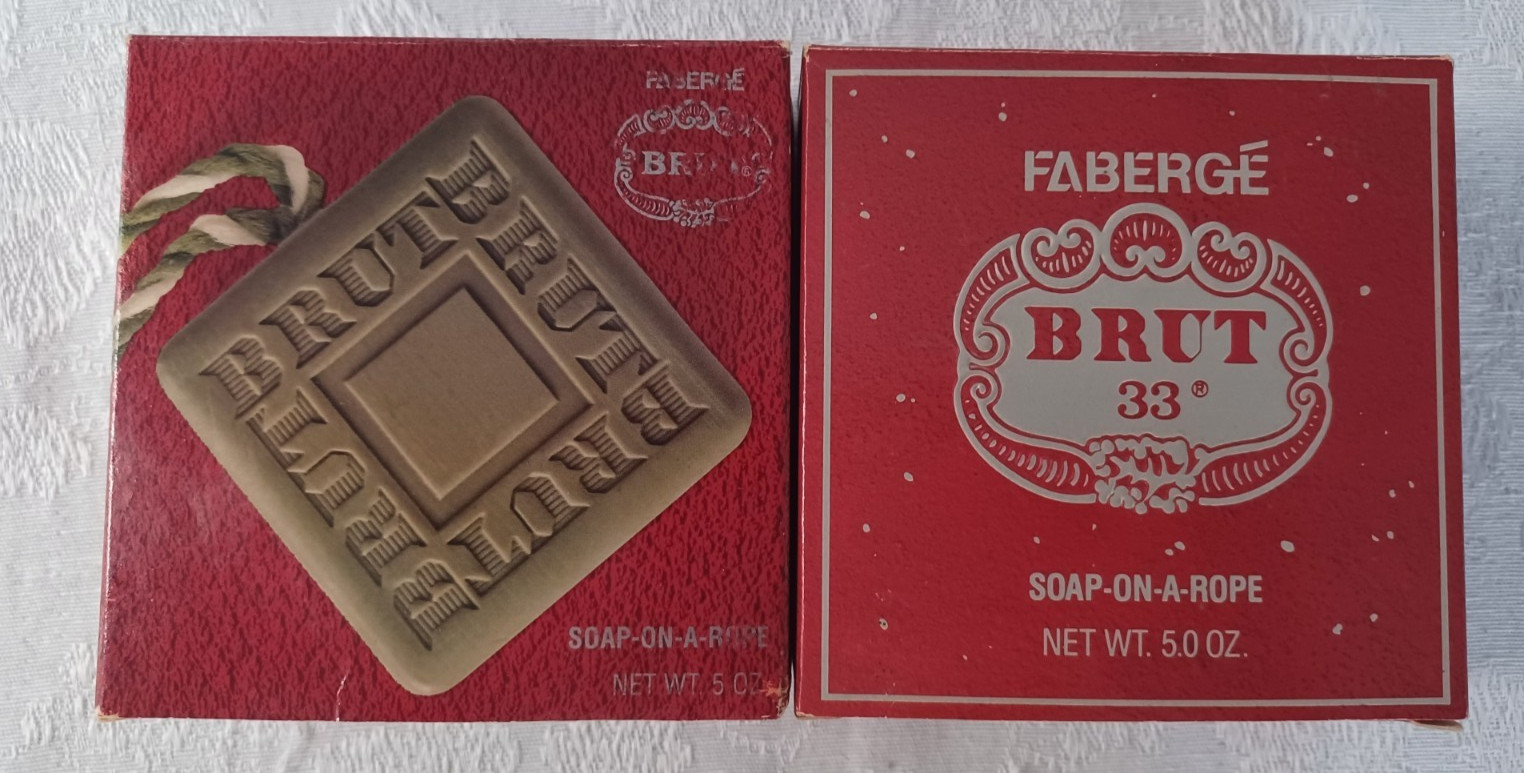 FABERGE BRUT & BRUT 33 SOAP-ON-A-ROPE 2 – 5 OZ. BARS NIB