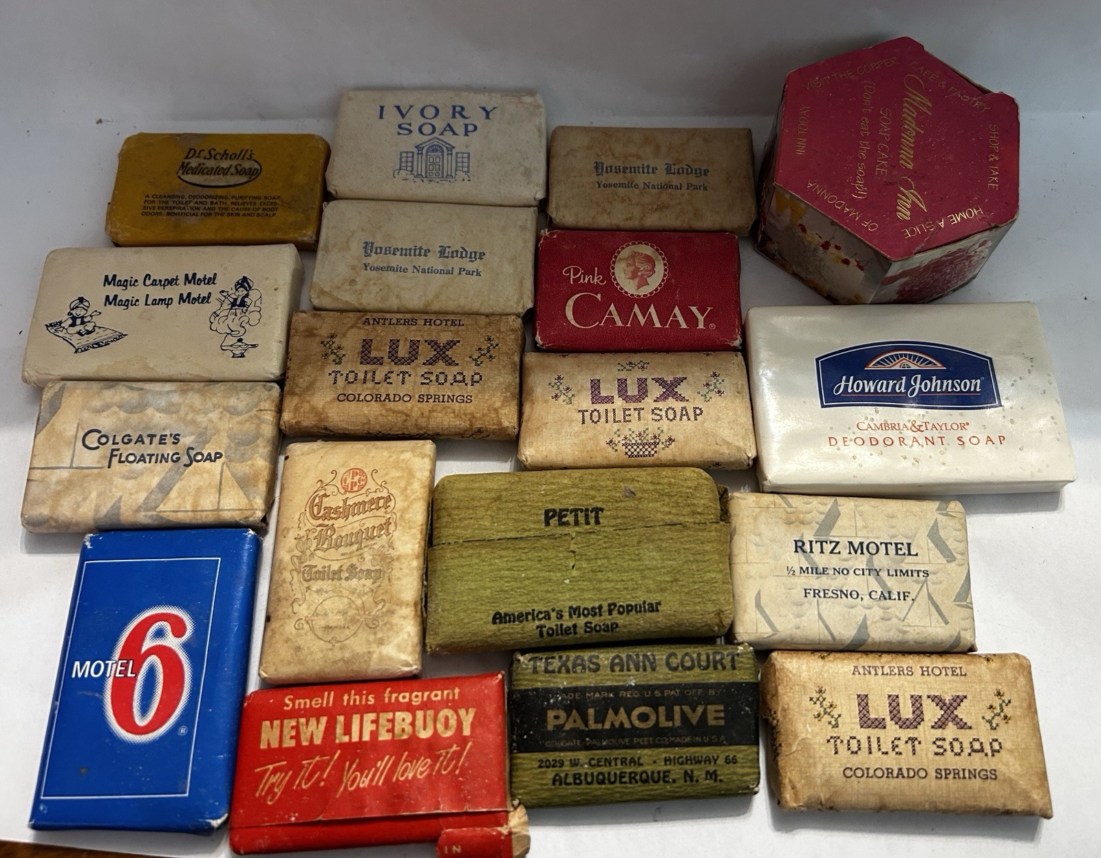 Lot of 18 Hotel Travel Size Mini Bar Bath Soaps Vintage