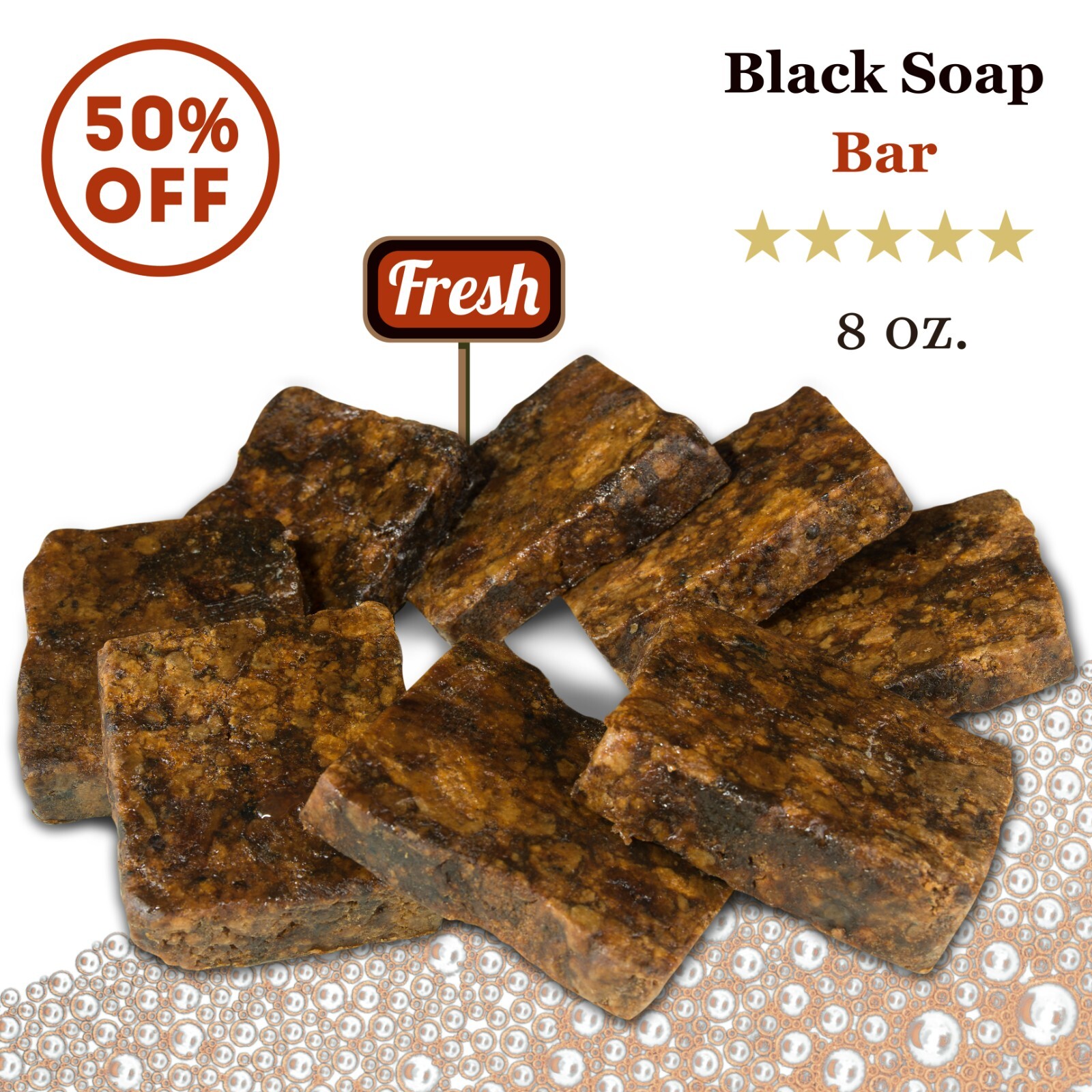 Raw African Black Soap 8oz 100% Pure Organic Unrefined Ghana Face Body Wash Bulk