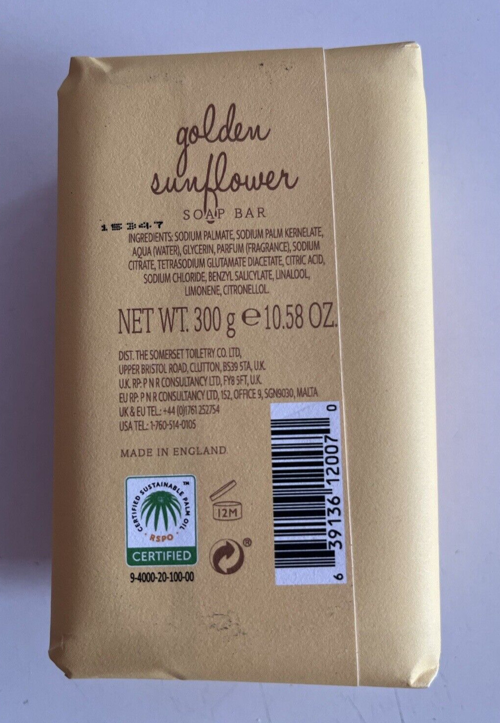 Asquith & Somerset Golden Sunflower Milled Luxury Soap Bar 10.58 oz / 300 g