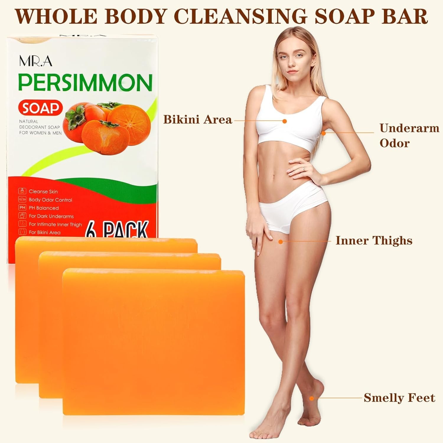 6Pack Persimmon Soap Bar for Body Odor, Japanese Persimmon Soap Eliminates Ag…