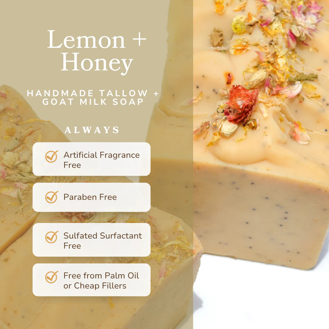 Lemon Honey Poppy Seed Handmade Tallow and Goat Milk Soap Bar