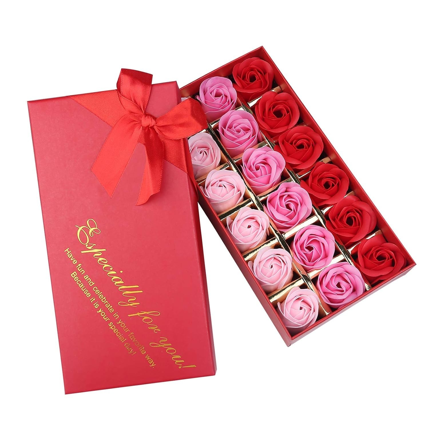 18PCS Gradient Red Rose Soaps – Ideal for Birthdays, Anniversaries & Valentine’s