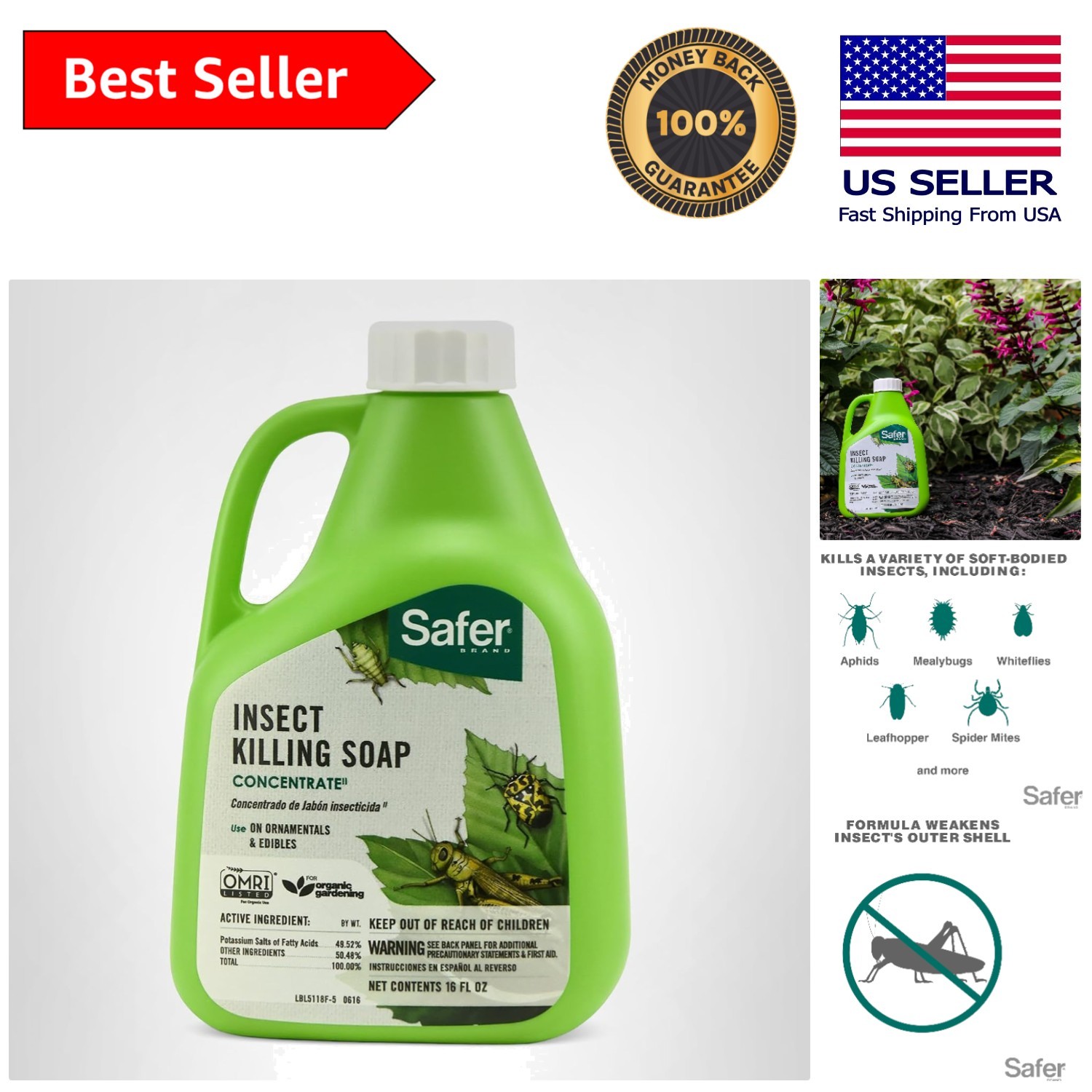 16 oz Organic Insect Killing Soap Concentrate – Kills Aphids & Spider Mites