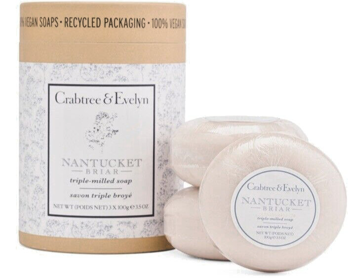 Crabtree & Evelyn Triple Milled Soap Nantucket Briar Gift 3 pc Set Bar NEW boxed