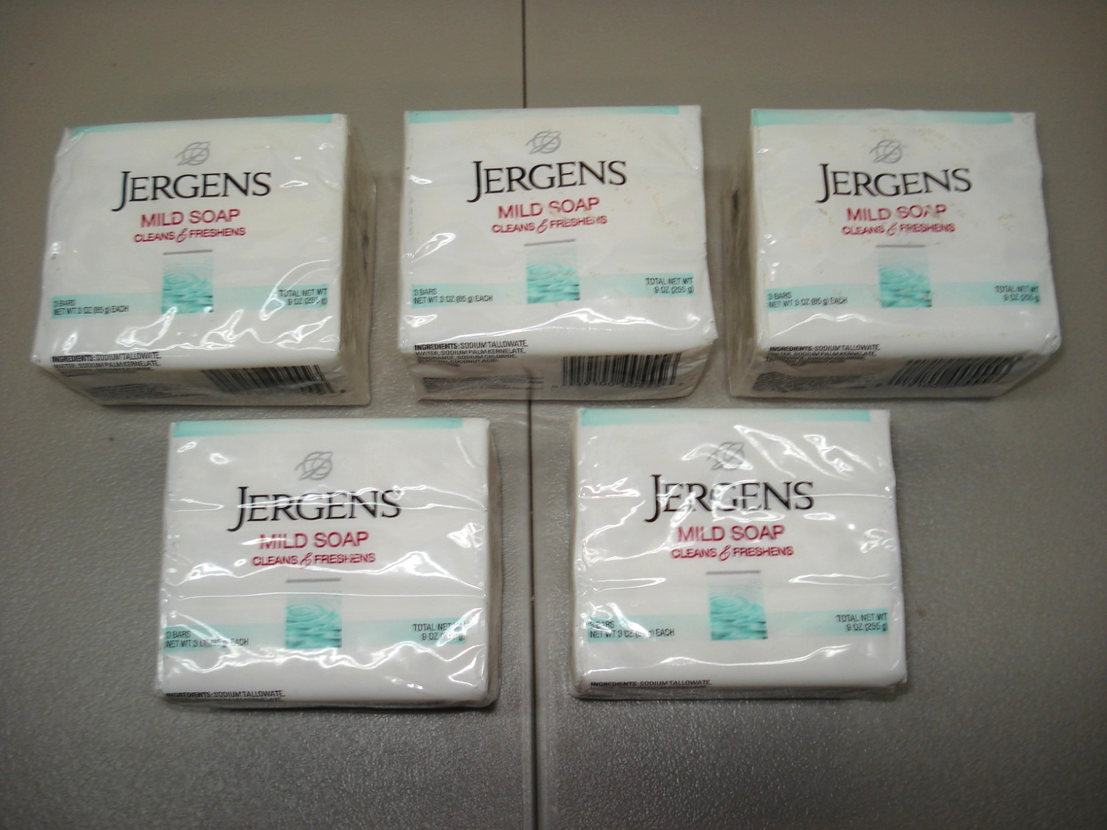 Jergens Mild Bar Soap Tallow Base – 5 Packages of 3 Bars 3oz each, 15 Total Bars
