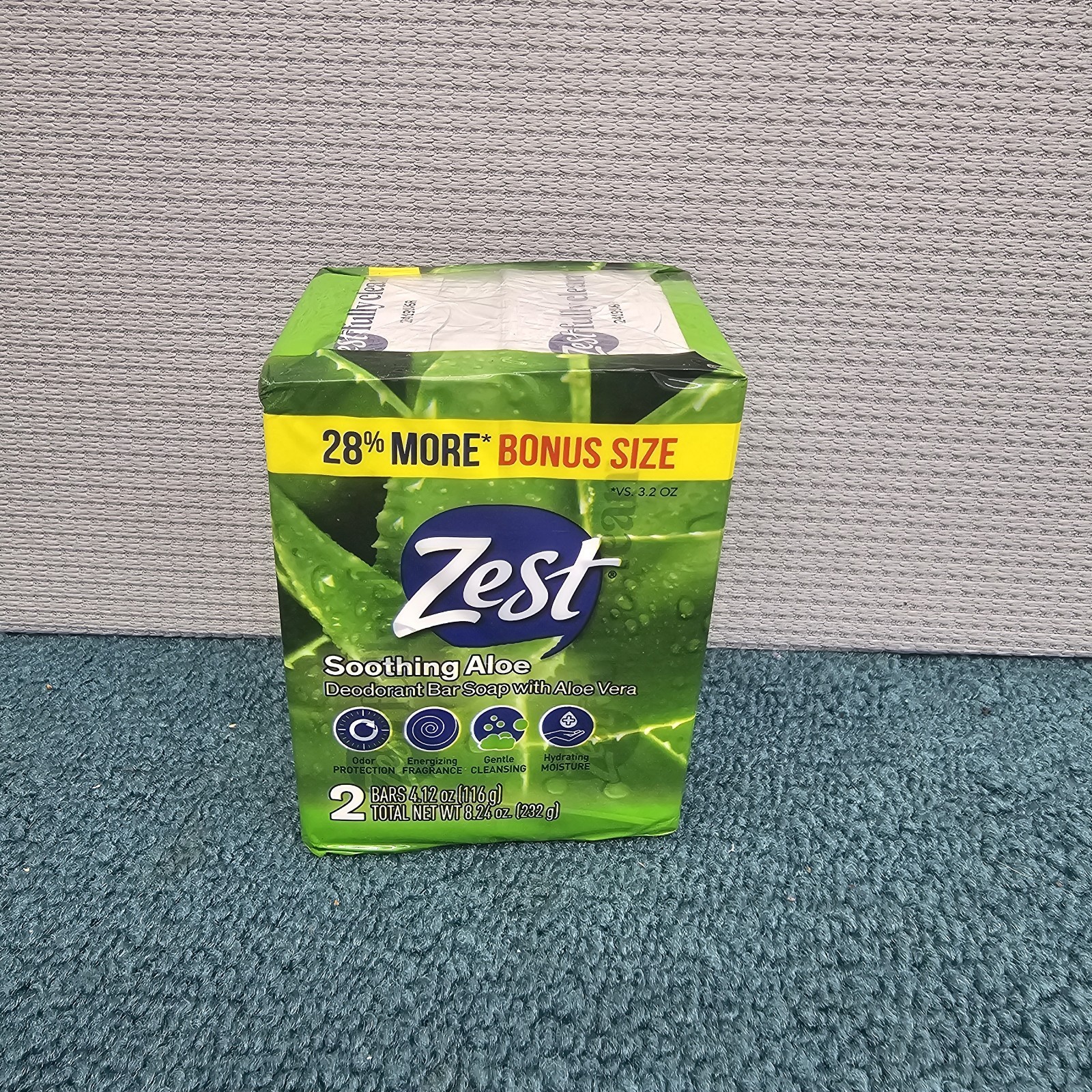 2 ZEST SOOTHING ALOE SCENT BAR SOAP 4 OZ EACH BAR SEALED