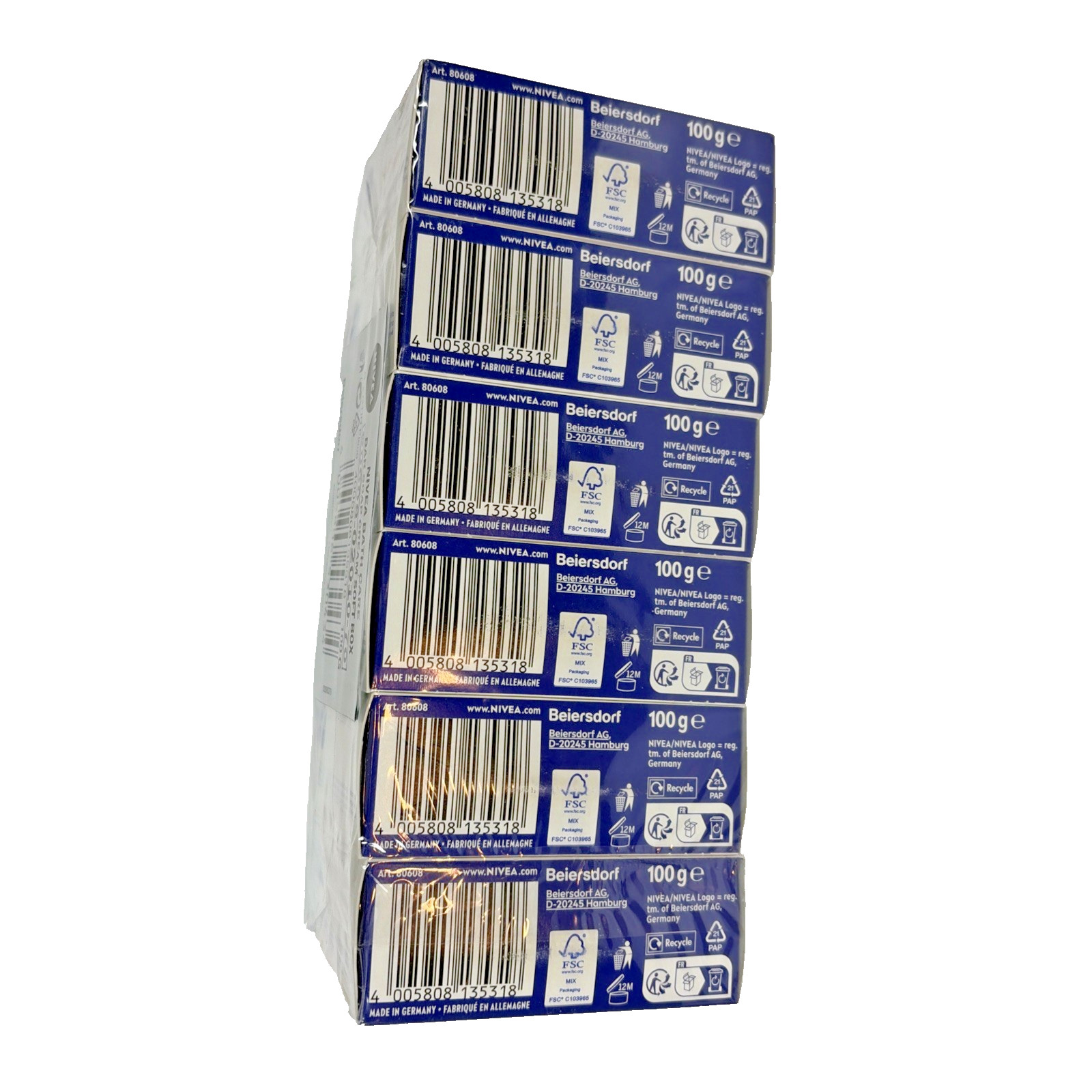 Pack Of 6 Nivea Creme Soft Care Bar Soap 96% Naturally Derived Ingredients 100g