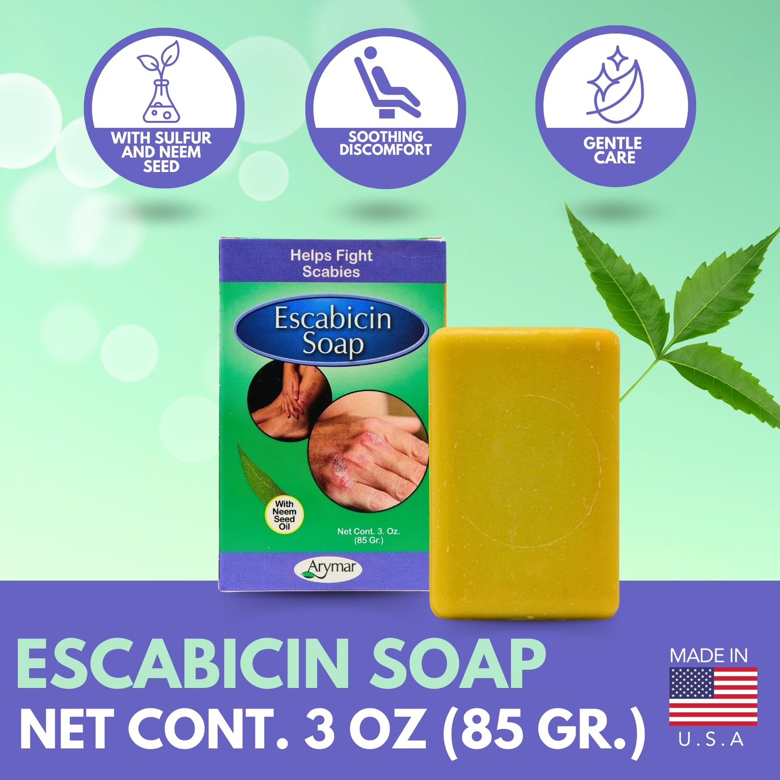 Escabicin Sulfur Soap Bar with Neem Oil: 3 oz Deep Cleansing Formula for Oily…