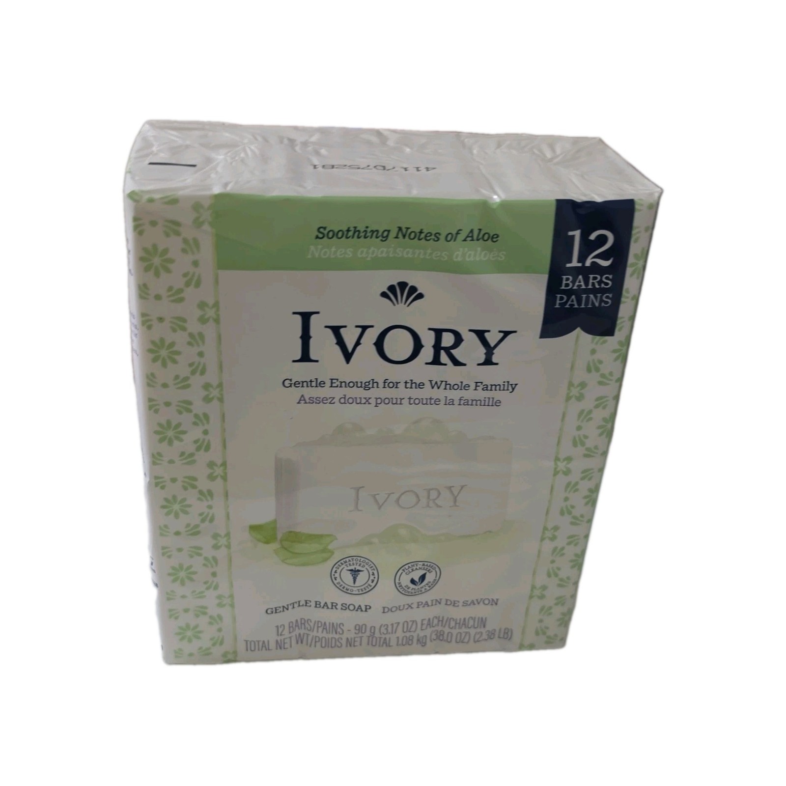 Ivory Soothing Notes of Aloe Gentle Plant-Based Bar Soap 12 Bars 3.17 oz
