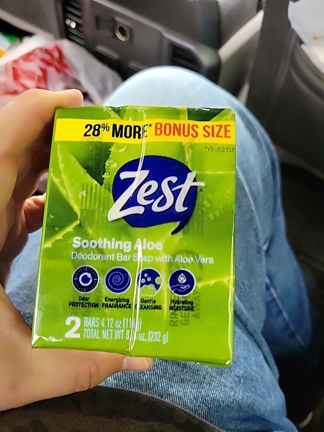 1 pack ZEST SOOTHING ALOE, Deodorant Bar Soap Aloe Vera, 2 bars 4.12oz Ea