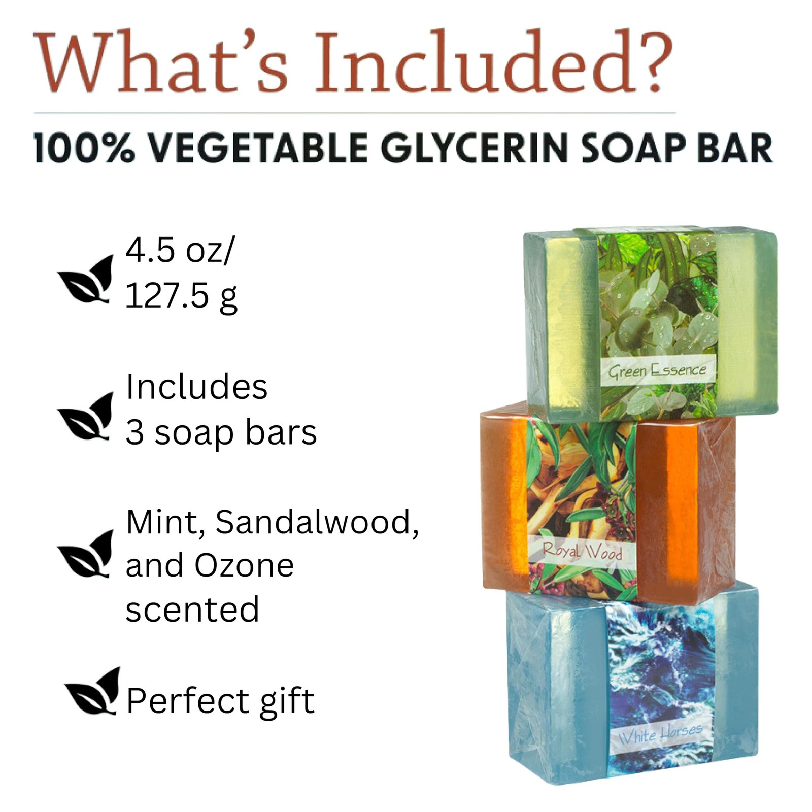 Elements Glycerin Bar Soap Set of 3 | Green Essence, Royal Wood & White Horse…